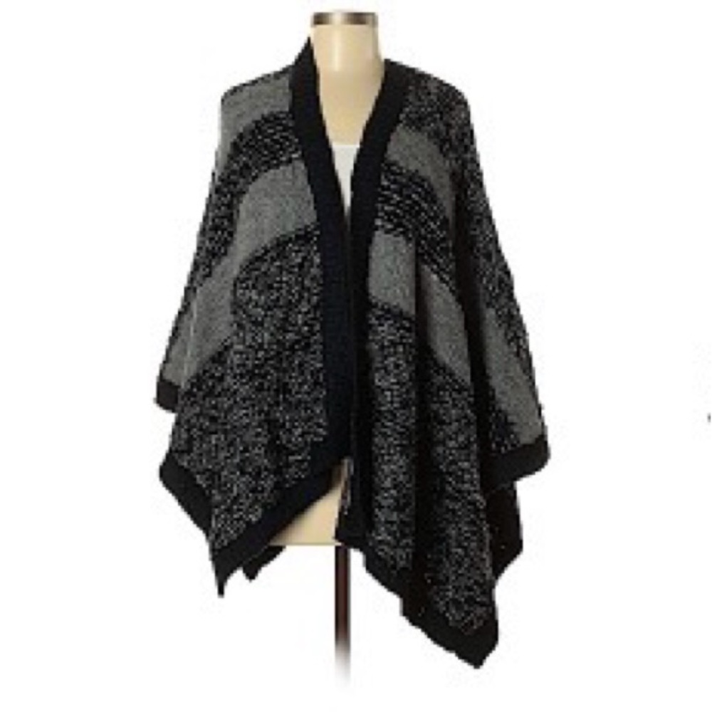 LOFT dark navy and Gray Open-Front Knit Poncho